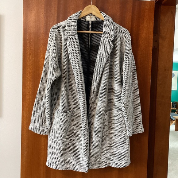Marine Layer Birdseye Long Cardigan Jacket Sweater Beige Black XL - Picture 7 of 11